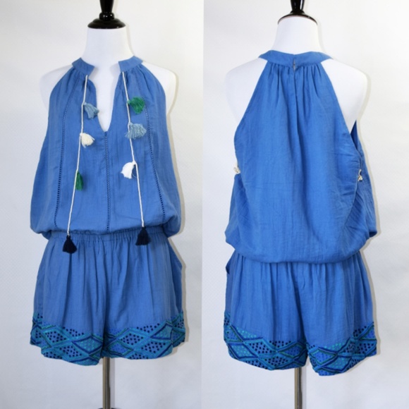 Chloe Oliver Pants - NWT Anthropologie Chloe Oliver Tassel Blue Romper